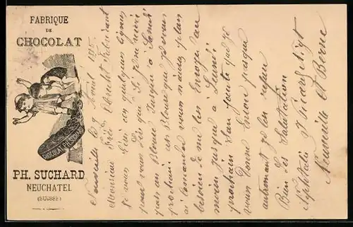Vorläufer-Lithographie Neuchâtel, 1885, Fabrique de Cocolat, Geschwister mit Keksdose, Reklame für Kakao Suchard