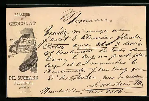 Vorläufer-Lithographie Neuchâtel, 1886, Fabrique de Cocolat, Kinder mit offener Keksdose, Reklame für Kakao Suchard