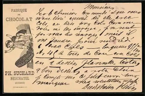 Vorläufer-Lithographie Neuchâtel, 1886, Fabrique de Cocolat, Kinder mit offener Keksdose, Reklame für Kakao Suchard