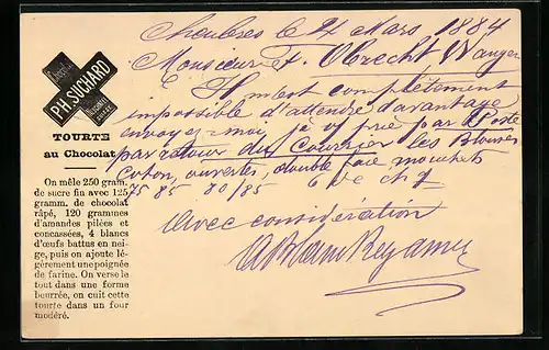 Vorläufer-Lithographie Neuchâtel, 1884, Fabrique de Cocolat, Firmenname auf Schweizer Kreuz, Reklame für Kakao Suchard