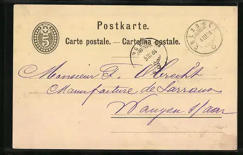 Vorläufer-Lithographie Neuchâtel, 1884, Fabrique de Cocolat, Firmenname auf Schweizer Kreuz, Reklame für Kakao Suchard