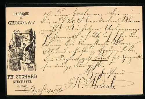 Vorläufer-Lithographie Neuchâtel, 1886, Fabrique de Cocolat, Kinder geniessen Kekse auf Sofa, Reklame für Kakao Suchard