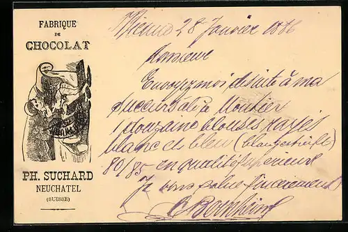 Vorläufer-Lithographie Neuchâtel, 1886, Fabrique de Cocolat, Kinder geniessen Kekse auf Sofa, Reklame für Kakao Suchard