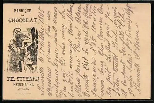 Vorläufer-Lithographie Neuchâtel, 1885, Fabrique de Cocolat, Kinder geniessen Kekse auf Sofa, Reklame für Kakao Suchard