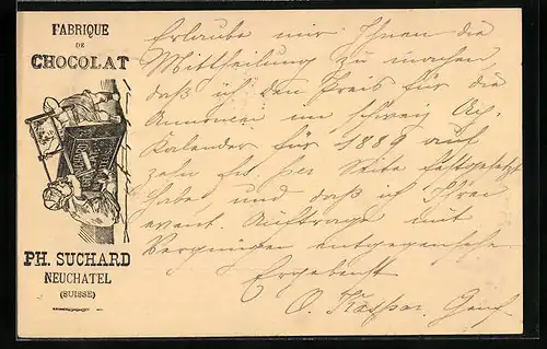 Vorläufer-AK Neuchatel, 1888, Fabrique de Chocolat Ph. Suchard, Kinder zersägen eine Tafel Schokolade