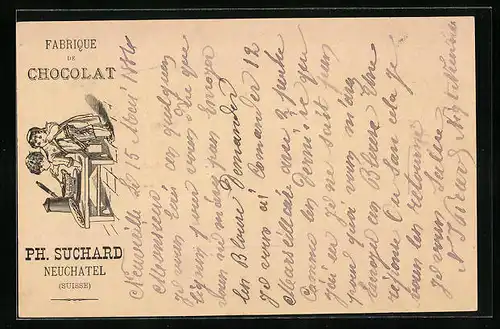Vorläufer-AK Neuchatel, 1886, Fabrique de Chocolat Ph. Suchard, Kinder bereiten sich eine heisse Schokolade