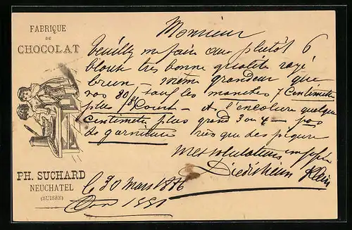 Vorläufer-AK Neuchatel, 1886, Fabrique de Chocolat Ph. Suchard, Kinder bereiten sich eine heisse Schokolade