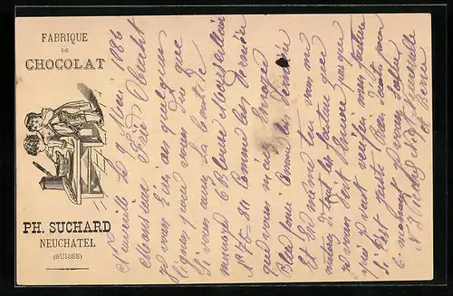 Vorläufer-AK Neuchatel, 1886, Fabrique de Chocolat Ph. Suchard, Kinder naschen aus der Schokoladentasse
