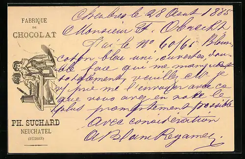 Vorläufer-AK Neuchatel, 1885, Fabrique de Chocolat Ph. Suchard, Kinder naschen von der Schokolade
