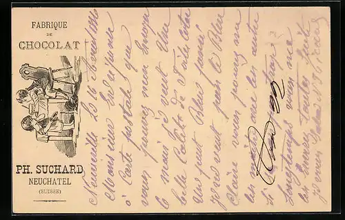 Vorläufer-AK Neuchatel, 1886, Fabrique de Chocolat Ph. Suchard, Kindern ist ein Malheur passiert