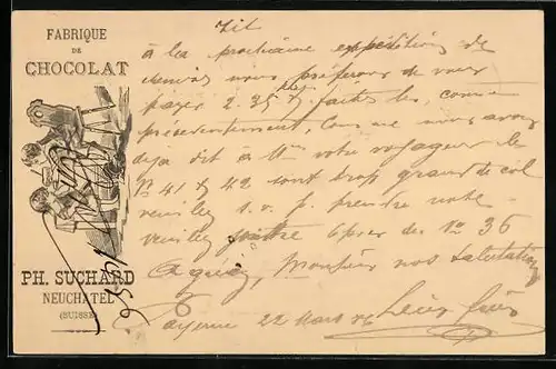 Vorläufer-AK Neuchatel, 1886, Fabrique de Chocolat Ph. Suchard, Kinder haben Schokolade verschüttet