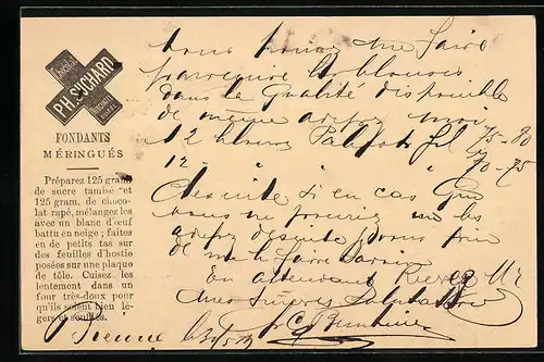 Vorläufer-AK Neuchatel, 1889, Fabrique de Chocolat Ph. Suchard, Fondants Méringués