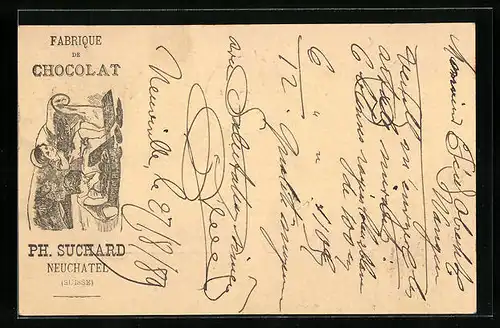 Vorläufer-AK Neuchatel, 1889, Fabrique de Chocolat Ph. Suchard, Kinder naschen von den Pralines