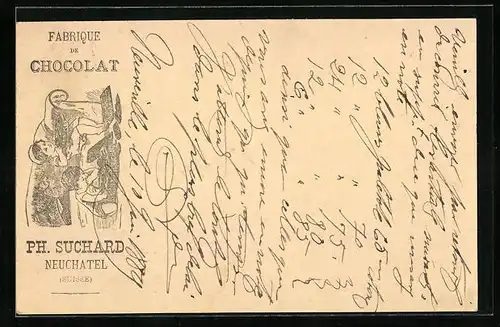 Vorläufer-AK Neuchatel, 1889, Fabrique de Chocolat Ph. Suchard, Kinder naschen von der Schokolade