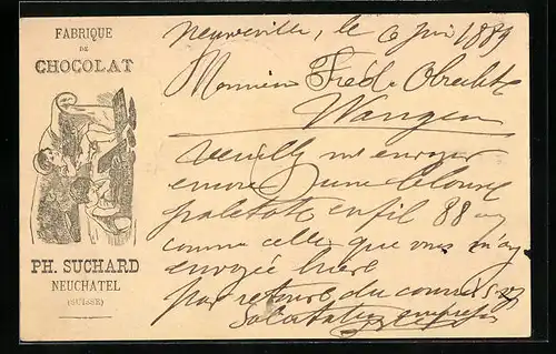 Vorläufer-AK Neuchatel, 1889, Fabrique de Chocolat Ph. Suchard, Kinder naschen von der Schokolade