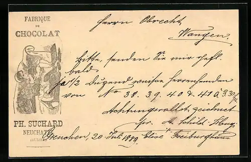 Vorläufer-AK Neuchatel, 1889, Fabrique de Chocolat Ph. Suchard, Kinder naschen von der Schokolade