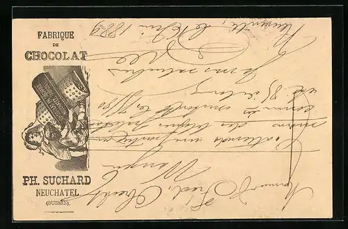 Vorläufer-AK Neuchatel, 1889, Fabrique de Chocolat Ph. Suchard, Kinder machen Schokoraspel