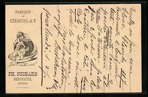 Vorläufer-AK Neuchatel, 1885, Fabrique de Chocolat Ph. Suchard, Kinder kratzen den Schokoladentopf aus