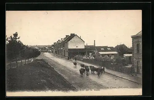 AK Moreuil, Rue de la Gare, Strassenpartie