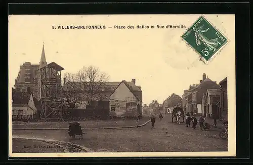 AK Villers-Bretonneux, Place des Halles et Rue d`Herville