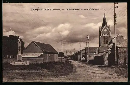 AK Marquivillers, Le Monument et rue d`Hangest