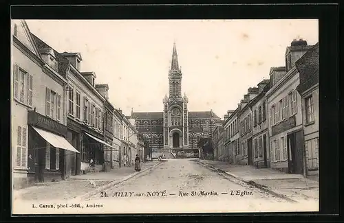 AK Ailly-sur-Noye, Rue St-Martin, L`Eglise