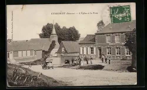 AK Etricourt, L`Église et la Poste