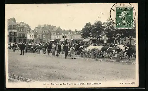 AK Amiens, La Place du Marché aux Chevaux