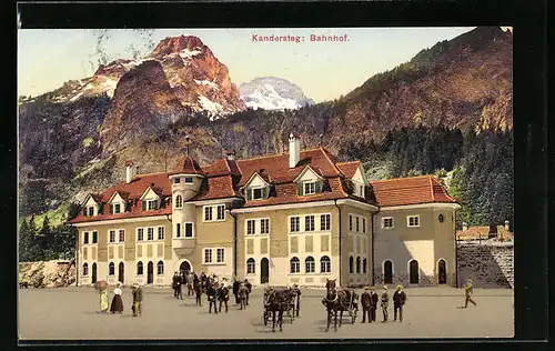 AK Kandersteg, Bahnhof und rückseitige Berge