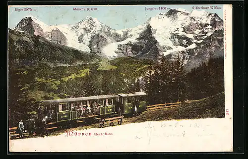 AK Mürren, Elekctrische Bergbahn mit Alpenpanorama