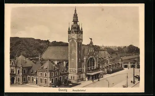 AK Danzig / Gdansk, Hauptbahnhof, Totalansicht