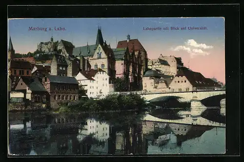 AK Marburg /Lahn, Flusspartie mit Blick auf die Universität