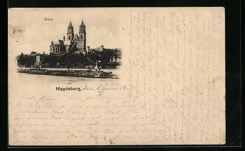 AK Magdeburg, Flusspartie mit Blick auf den Dom