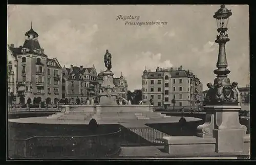 AK Augsburg, Ortspartie mit dem Prinzregentenbrunnen
