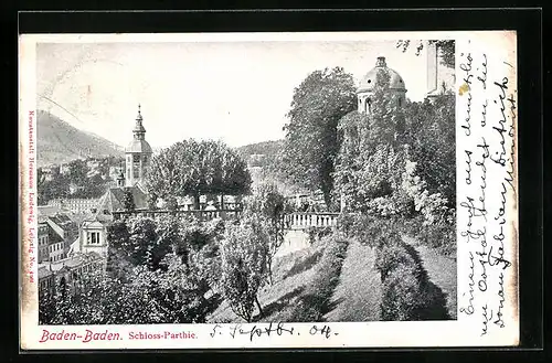 AK Baden-Baden, Teilansicht mit Schlosspartie