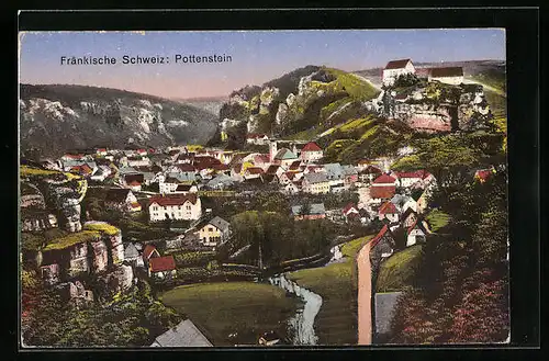 AK Pottenstein, Ortsansicht aus der Vogelschau