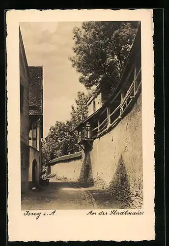 AK Isny i. A., Strassenpartie an der Stadtmauer