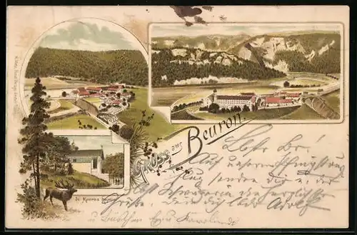 Vorläufer-Lithographie Beuron, 1894, Totalansicht, St. Maurus Kapelle