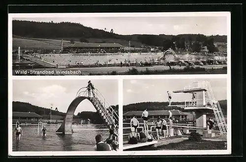 AK Windsbach, Wald-Strandbad, Wasserrutsche, Sprungturm