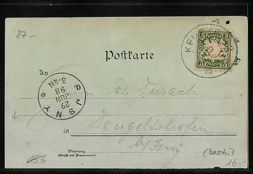 Mondschein-Lithographie Kempten, Totalansicht, Rathausplatz