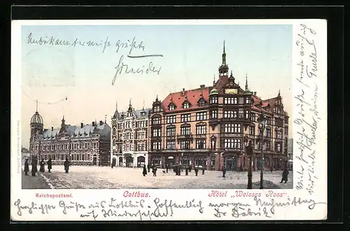 AK Cottbus, Hotel Weisses Ross, Reichspostamt