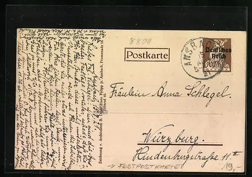 Künstler-AK Ansbach, Festpostkarte zur 700 Jahrfeier 1921, Ortsansicht