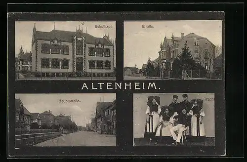 AK Altenheim, Schulhaus, Tracht, Hauptstrasse