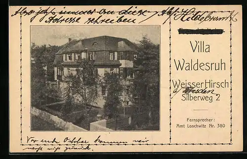 AK Dresden-Weisser Hirsch, Pension Villa Waldesruh, Silberweg 2