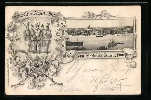AK Kiel, 2. Gardisten Appell 1900, Teilansicht mit Booten