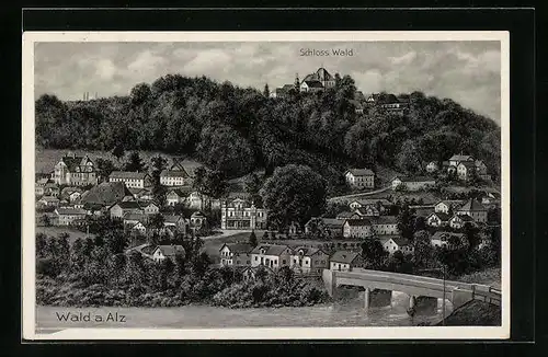 AK Wald a. Alz, Teilansicht mit Schloss Wald und Brücke