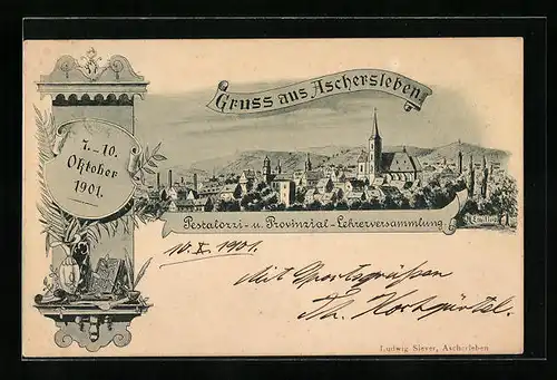 Künstler-AK Aschersleben, Pestalozzi- u. Provinzial-Lehrerversammlung 1901, Teilansicht