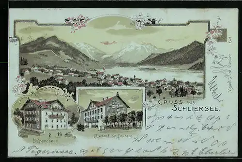 Lithographie Schliersee, Gasthof zur Seerose, Dépendence, Teilansicht