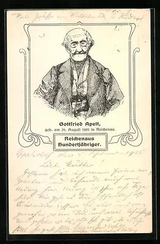 AK Reichenau, Gottfried Apelt, Hundertjähriger Mann der Stadt