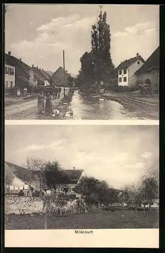 AK Miécourt, Passanten in verschiedenen Strassenpartien